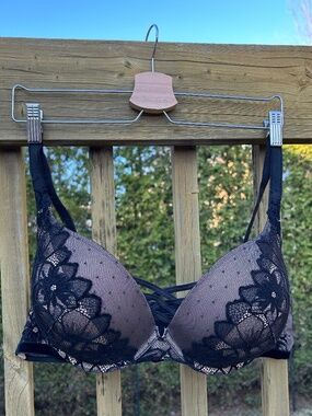 Black and Pink Lace and Velvet Bra